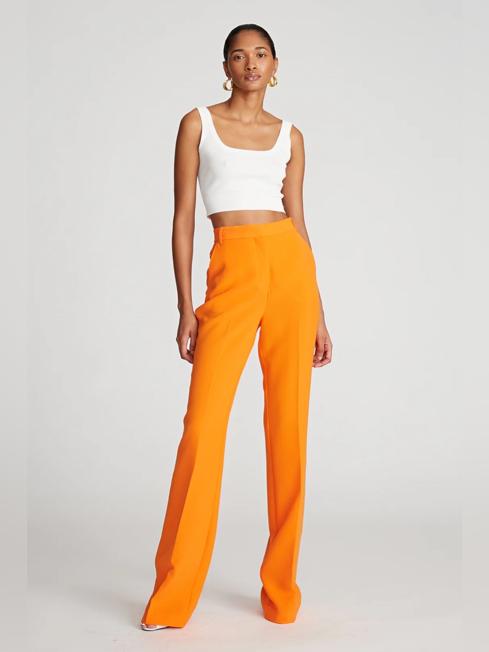 Halston Wide-Leg Jora Trousers in Papaya Orange Stretch Crepe NWT Sold Out Sz 6